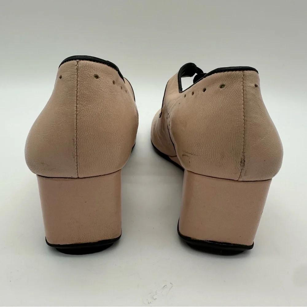 Gentle Souls Blush Pink Leather Wedge Mary Jane Shoes